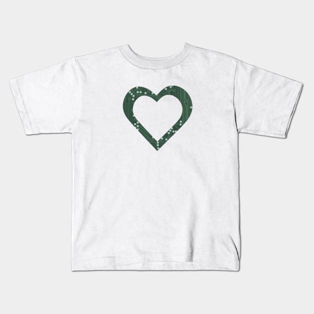 Green Circuit Board Heart Kids T-Shirt by WarriorWoman